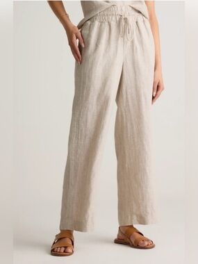 Quince Wide-Leg Linen Drawstring Pants in Natural Beige